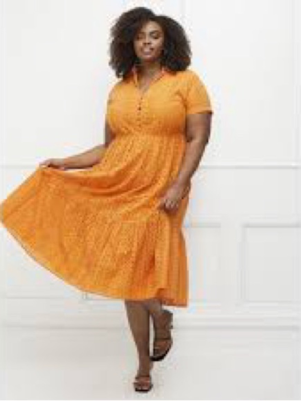 Eloquii Orange Eyelet Tiered Midi Dress